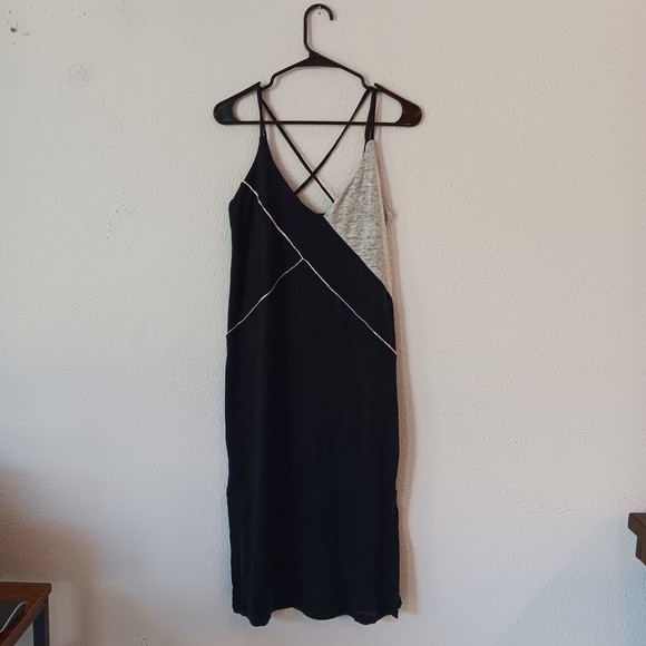 Splendid X Margherita 100% Linen Midi Dress XS Color Block Black Womens New - Picture 2 of 10